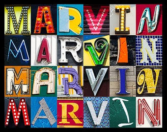 MARVIN Personalized Poster featuring  photos of letters from signs; Typography print; Wall decor; Custom wall art; Name poster