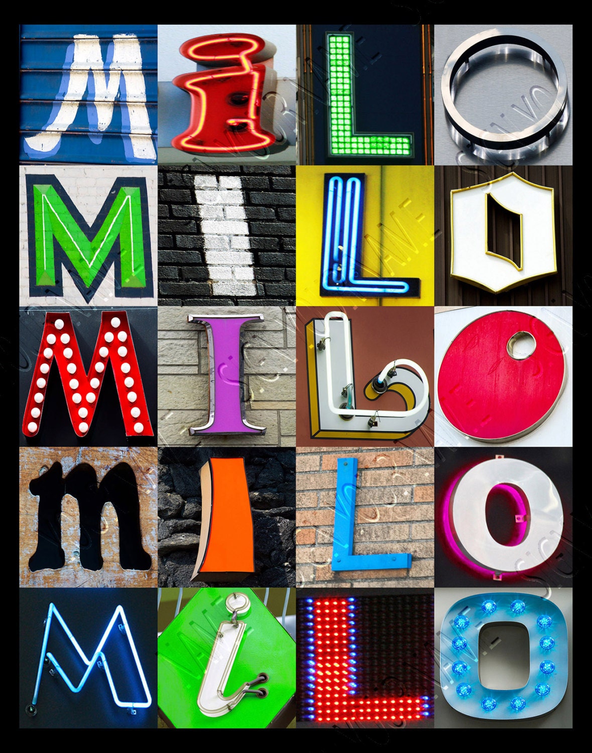 Milo Fancy Lettering MILO Personalized Poster Featuring Photos of Sign Letters Typography ...