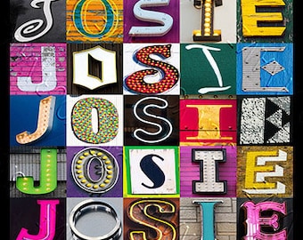 JOSIE Personalized Poster featuring photos of sign letters; Typography print; Wall decor; Custom wall art; Name poster