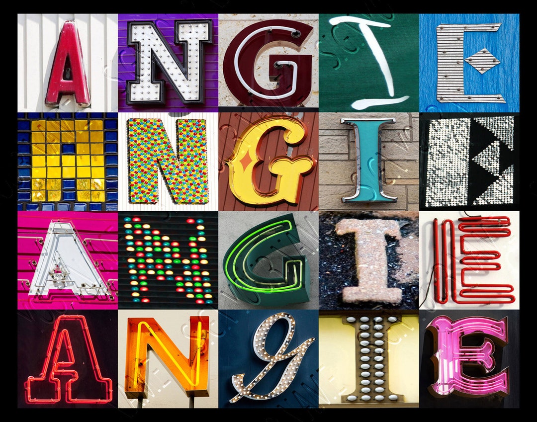ANGIE Personalized Poster Featuring Photos of Sign Letters; Typography ...