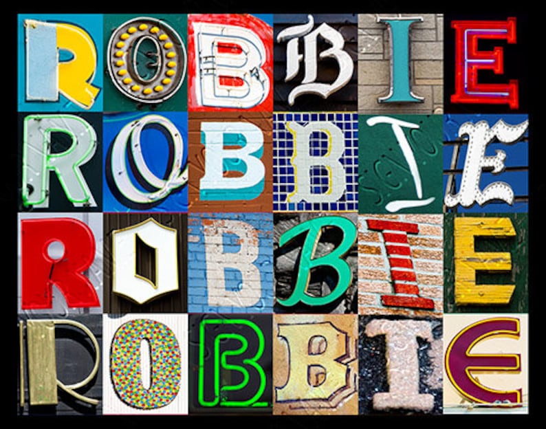 Robbie Text ROBBY or ROBBIE Personalized Poster Featuring Photos of Letters From ...