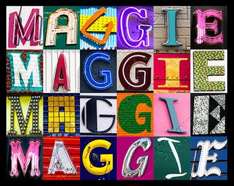 MAGGIE Personalized Poster featuring photos of letters from signs; Typography print; Wall decor; Custom wall art; Name poster