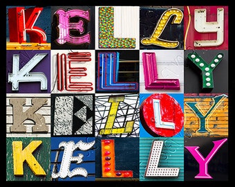KELLY, KELLI or KELLIE Personalized Poster featuring  photos of alphabet letters from signs; Typography print; Wall decor; Name poster
