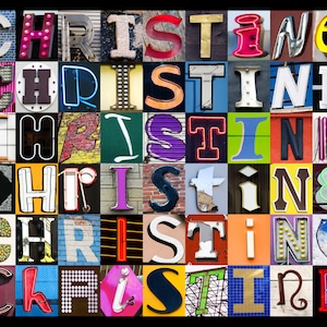 CHRISTINE or KRISTINE Personalized Poster featuring photos of sign letters; Typography print; Wall decor; Custom wall art; Name poster