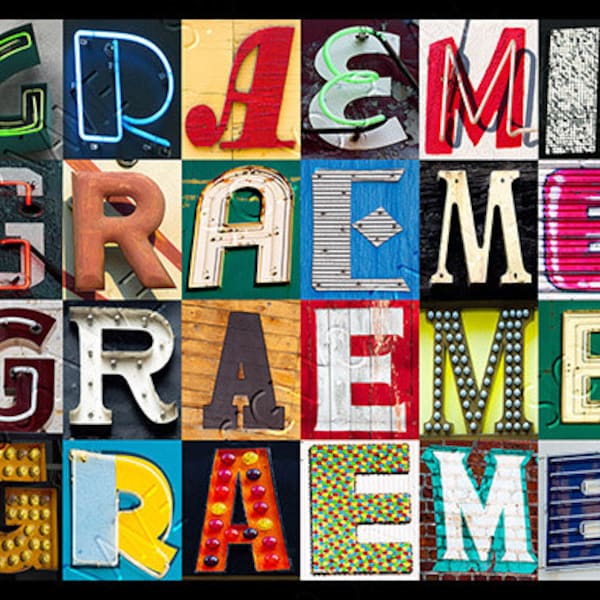 GRAEME Personalized Poster featuring  photos of letters from signs; Typography print; Wall decor; Custom wall art; Name poster