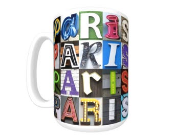 Personalized Coffee Mug featuring the name PARIS in sign letter photos; Ceramic mug; Custom coffee cup; Gifts for coffee lovers