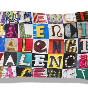 Personalizada de funda de almohada con VALENCIA en cartas de la muestra; Fundas de almohada personalizadas; Decoración del dormitorio adolescente; Funda de almohada fresca; Ropa de cama personalizada