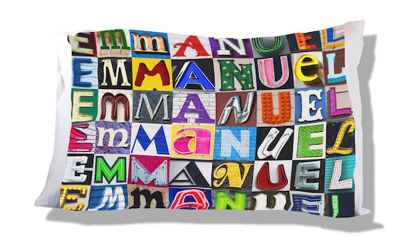 Personalized Pillow Case Featuring EMMANUEL in Sign Letters Custom