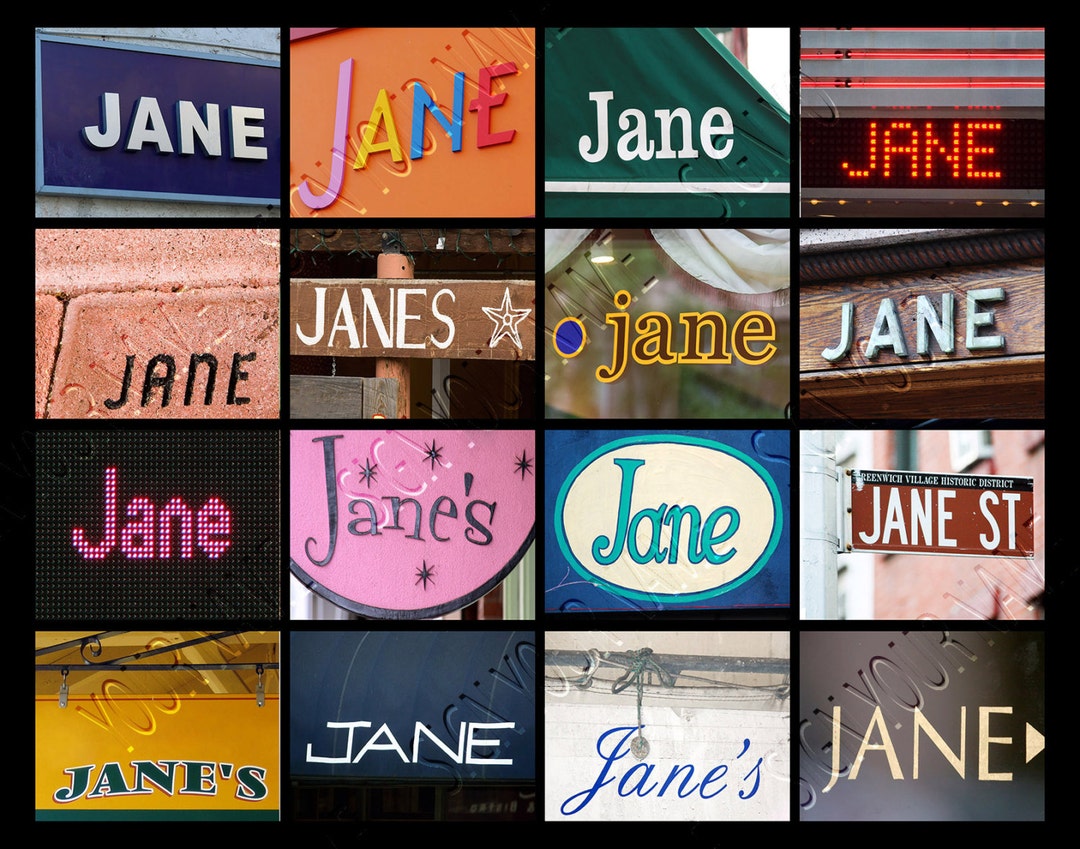 Jane Word JANE Personalized Poster Featuring Photos of Actual Signs; Art Print ...