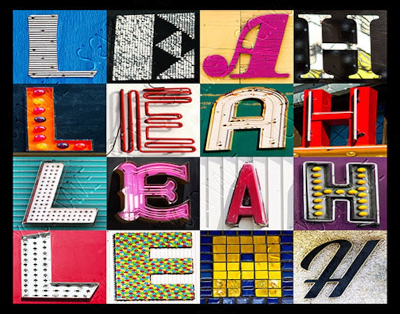LEAH Personalized Poster Featuring Photos of Sign Letters; Typography ...