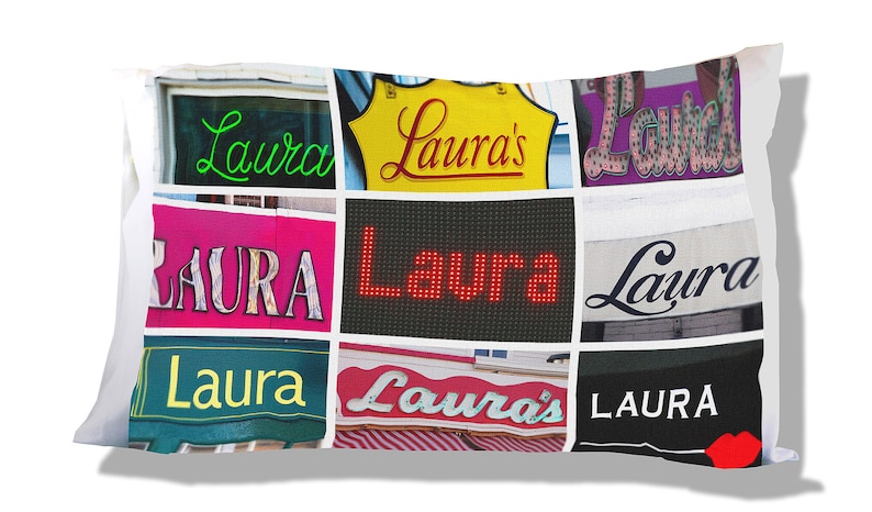 Personalized Pillow Case featuring LAURA in sign photos; Custom pillow cases; Teen bedroom decor; Cool pillow case; Personalised bedding