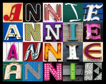 ANNIE Personalized Poster featuring  photos of letters from signs; Typography print; Wall decor; Custom wall art; Name poster