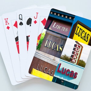 Custom Playing Cards featuring the name LUCAS in actual sign photos; Personalized playing cards; Deck of cards; Poker; Card games