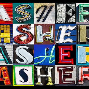 ASHER Personalized Poster featuring  photos of letters from signs; Typography print; Wall decor; Custom wall art; Name poster