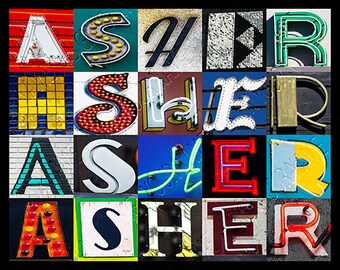 ASHER personalisierte Poster mit Fotos von Buchstaben von Zeichen; Typografie Druck; Wand-Dekor; Benutzerdefinierte Wandkunst; Namensplakat