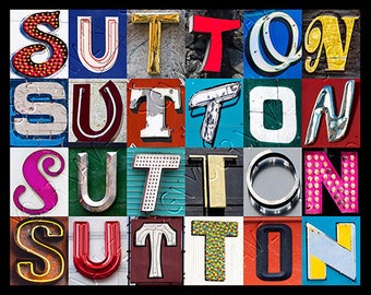 SUTTON Personalized Poster featuring photos of letters from signs; Typography print; Wall decor; Custom wall art; Name poster