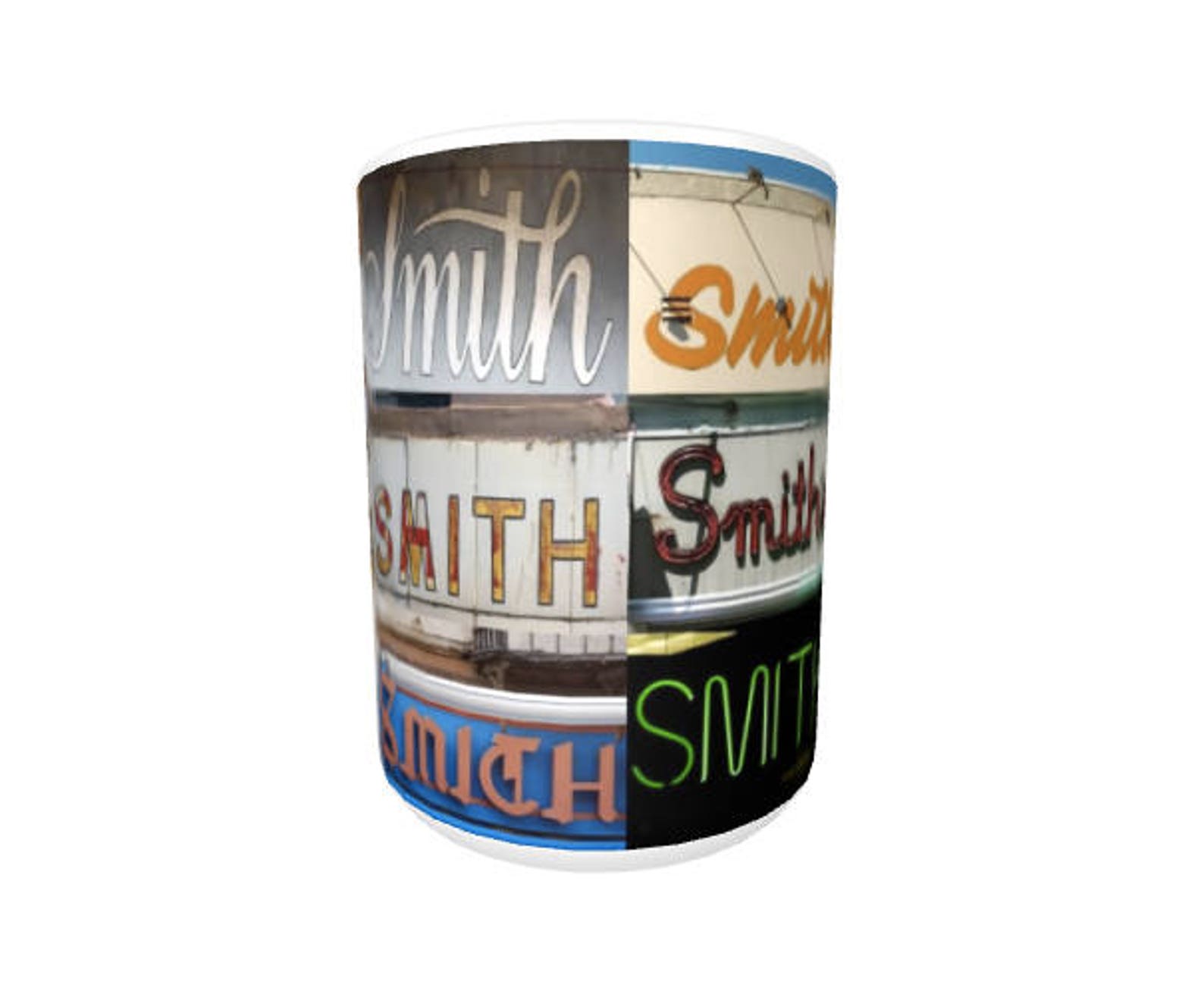 Personalized Coffee Mug Featuring the Name SMITH in Photos of Actual ...