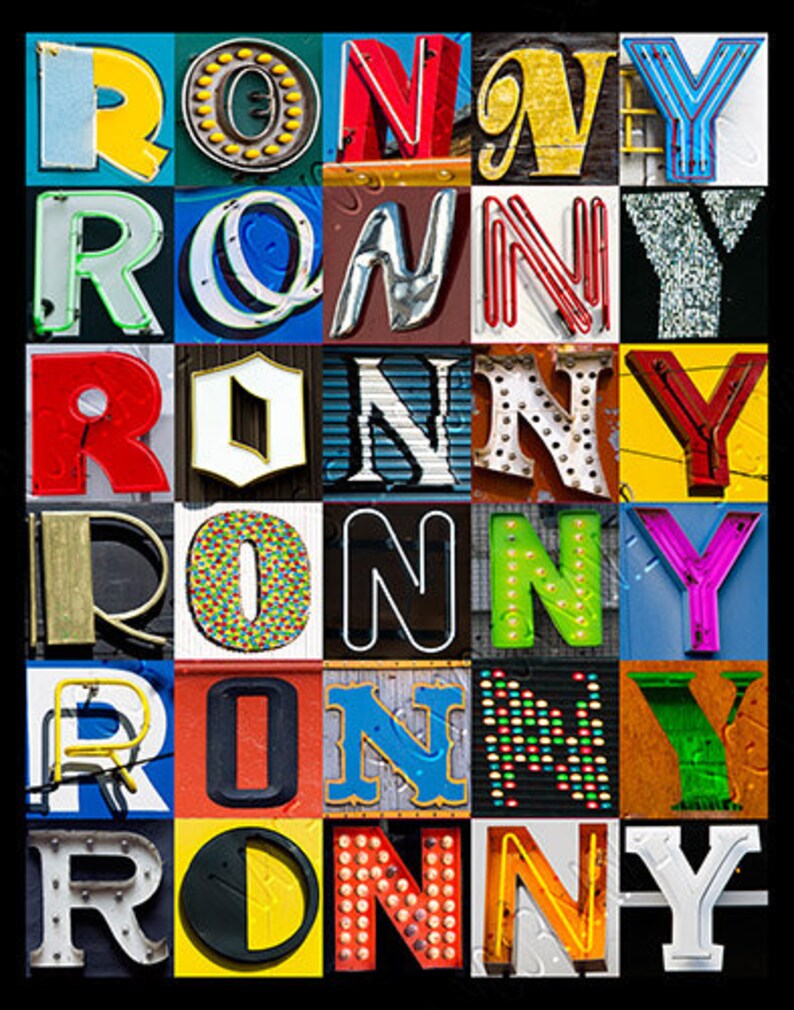 Ronny Lettering Personalized Poster Featuring RONNY Showcased in Photos of Sign Letters ...