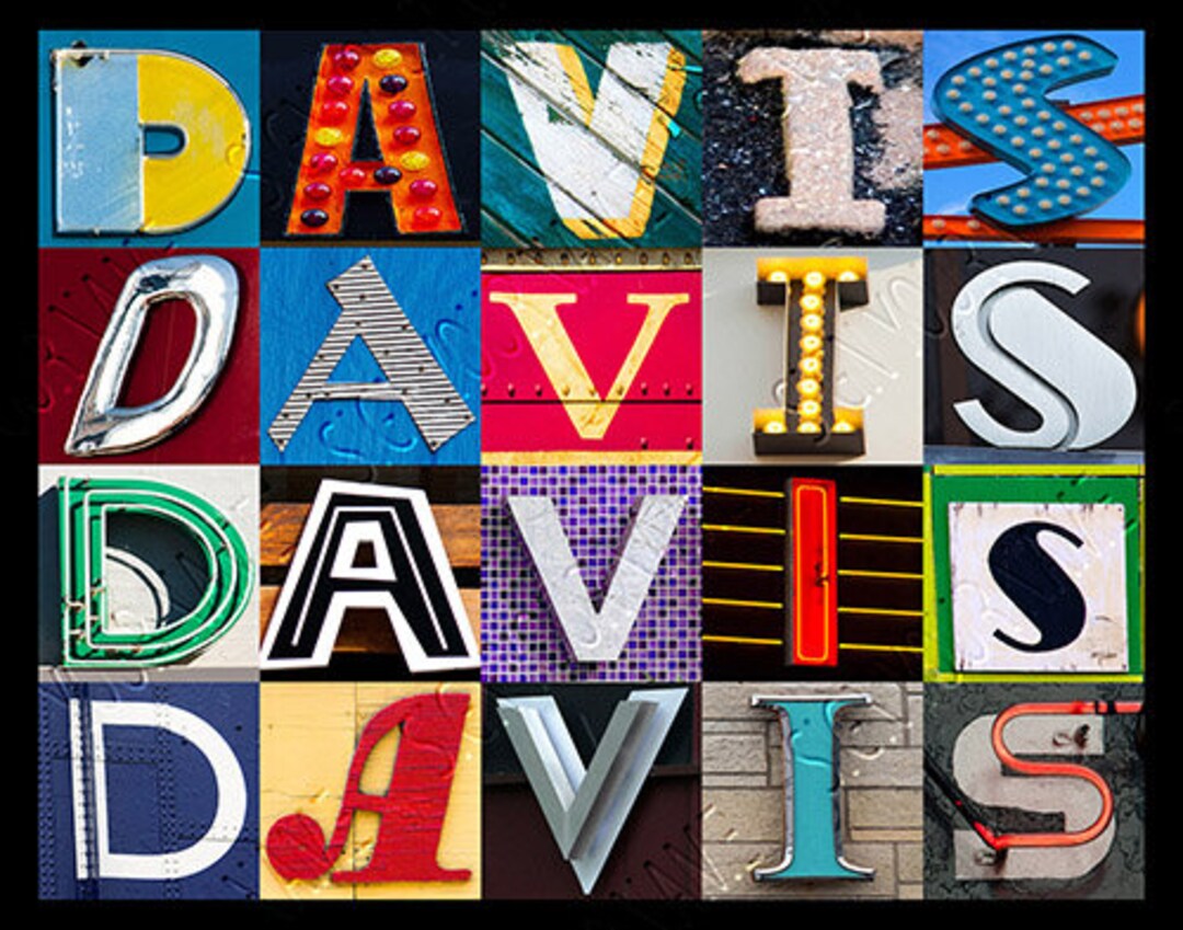 Davis Lettering DAVIS Personalized Poster Featuring Photos of Sign Letters; Typography ...