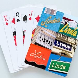 Custom Playing Cards featuring the name LINDA in actual sign photos; Personalized playing cards; Deck of cards; Poker; Card games