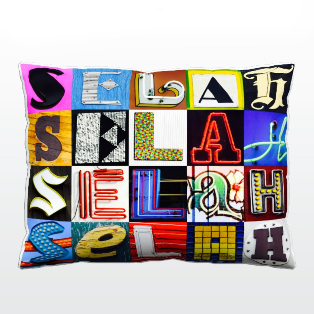 Personalized Pillow Featuring SELAH in Photos of Sign Letters; Custom ...