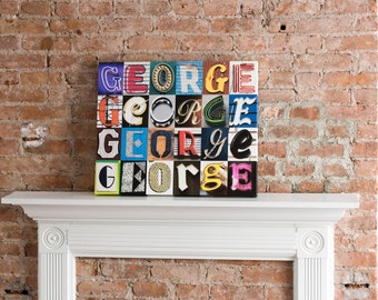 CUALQUIER NOMBRE Lienzo fotográfico personalizado con letras de signos del alfabeto; Impresiones en lienzo; Signos de apellidos; Ideas de sala de estar; Decoración fresca del hogar