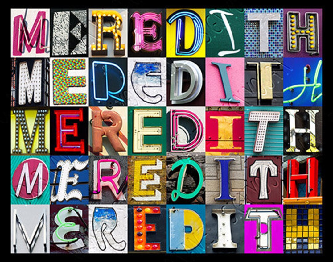 Meredith Sign MEREDITH Personalized Poster Featuring Photos of Alphabet Letters From ...