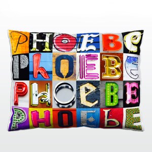 Almohada personalizada con PHOEBE en fotos de letras de signo; Cojines de sofá personalizados; Almohadas de colores; Almohada de fotos; Almohadas de sofá