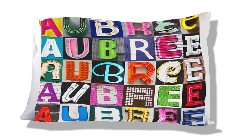 Personalized Pillow Case Featuring AUBREE in Sign Letters; Custom ...