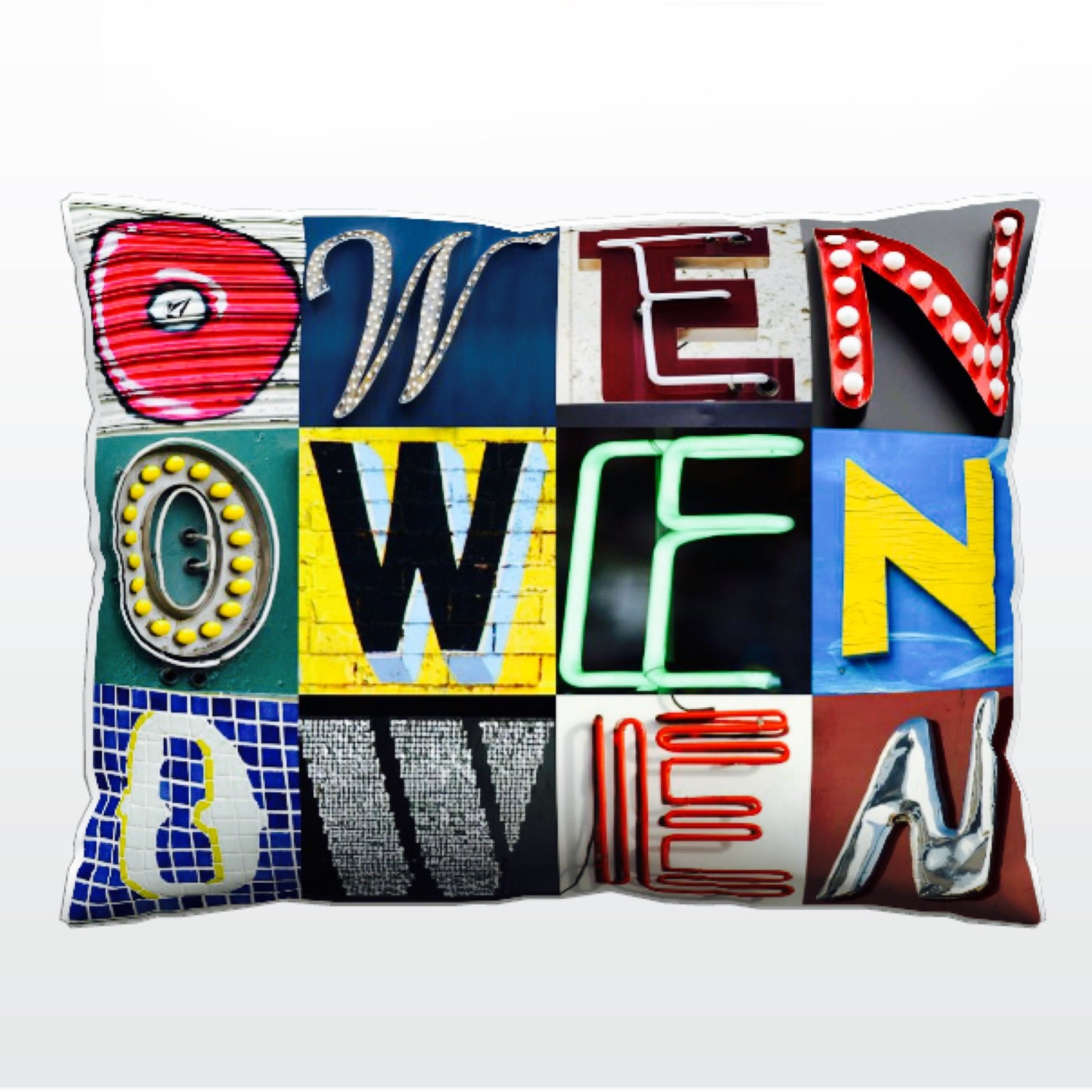 Personnalisé coussin mettant en vedette OWEN dans les photos de lettres signe ; Sur mesure canapé coussins ; Coussins colorés ; Coussin photo ; Coussi