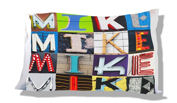 Personalized Pillow Case featuring LUIS in sign letters; Custom pillowcases; Teen bedroom decor; Cool pillowcase; Bedding