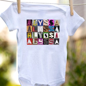 Personalized baby bodysuit featuring the name ALYSSA showcased