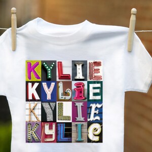 Any Name Toddler T Shirts with NAMES in photos of alphabet sign letters; Custom printed; Kids t shirts; Toddler clothes; Cool T Shirts