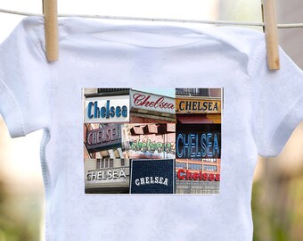 CHELSEA Personalized baby bodysuit featuring the name showcased in photos of actual signs; Baby gift; Baby shower