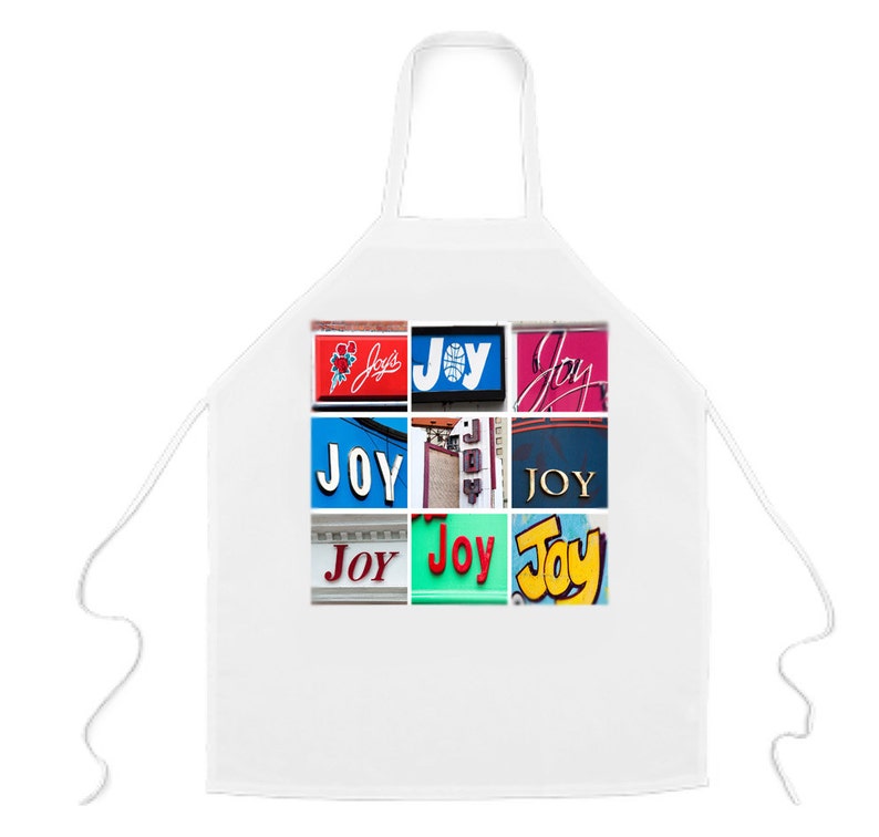 Custom Apron featuring the name JOY in photos of actual signs Personalised aprons Cooking aprons Kitchen aprons Chef aprons image 1