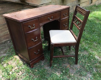 Vintage Cherry Wood Executive Student Desk - Shipping Included In Price Based on Location