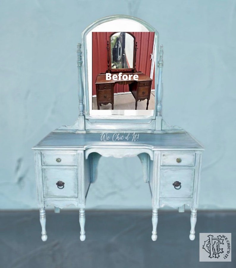Blue & White Painted Vanities SOLD Pic 3 Antique Vanity With Mirror and