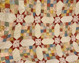 Patchwork Pastell Traditionelle Quilt, 90X99 "Hochzeit Quilt Geschenk | Handgemachtes Weihnachtsgeschenk."