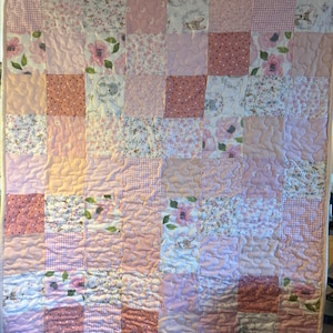 Handmade Baby Quilt in Pink with Snuggle Pink Backing- Baby Shower Gift | Suzife Creations