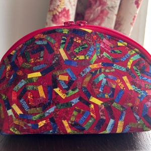 Handmade Make-up Bag | Red Zippered Cosmetic Bag | Toiletry Bag