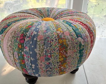 Liberty of London Everlasting Tuffet | Handmade Quilted Footstool | Cottagecore Ottoman | Floral Vanity Stool | English Cottage Decor