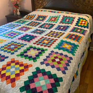 Handmade Bright Patchwork Traditional Batik Quilt | Multicolor Bright Queen Quilt | Handmade Wedding Gift | Milestone Gift