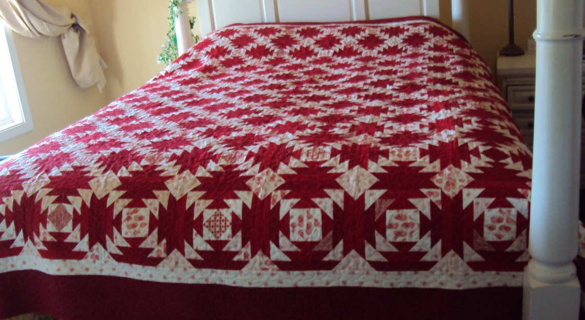 Red and White Christmas Quilthandmade Traditional Queen Size Quilt