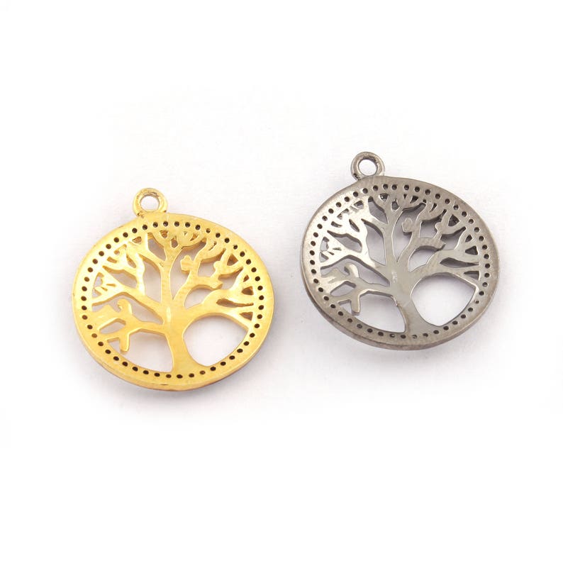 23mmx21mm PDC1241 Vermeil Rose Gold Veremil Single Bail Pendant 1 Pc Pave Diamond Tree Of Life Round Charm 925 Sterling Silver