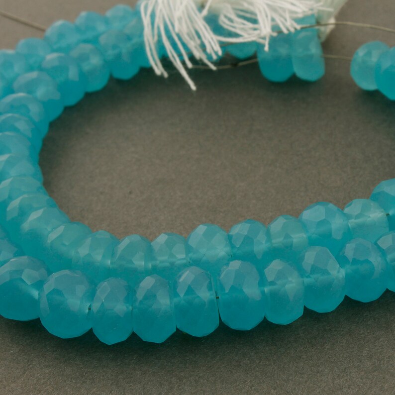 1 Strands Blue Aqua Chalcedony Faceted Rondelles Roundelle Beads 9mm-10mm 8 Inches BR535