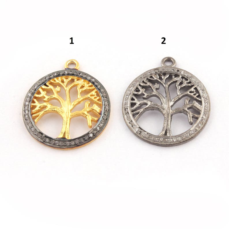 23mmx21mm PDC1241 Vermeil Rose Gold Veremil Single Bail Pendant 1 Pc Pave Diamond Tree Of Life Round Charm 925 Sterling Silver