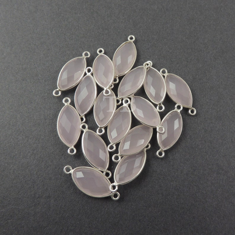 4 Pcs rose quartz Faceted 925 Sterling Silver Marquise Double Bail Connector 20mmx9mm SS344