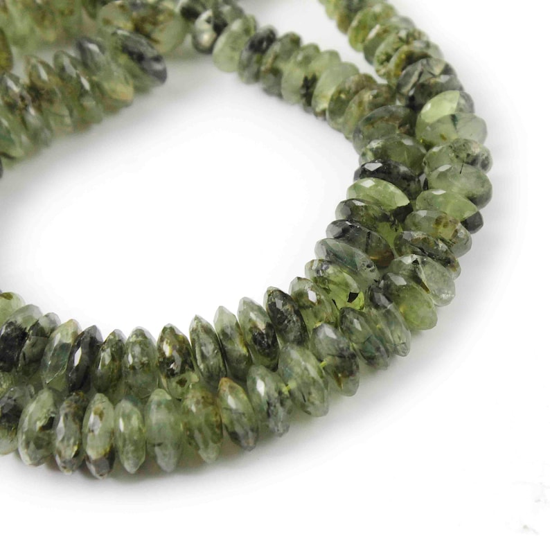 1 Strand Green Rutile German Cut Beads,Wheel Beads,Faceted Beads,8mm-14mm Br194