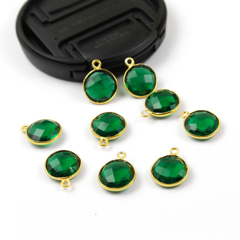 16mmx13mm PC056 Green Onyx Round Pendant 10 Pcs Green Onyx Faceted Round 24k Gold Plated Single Bail Pendant