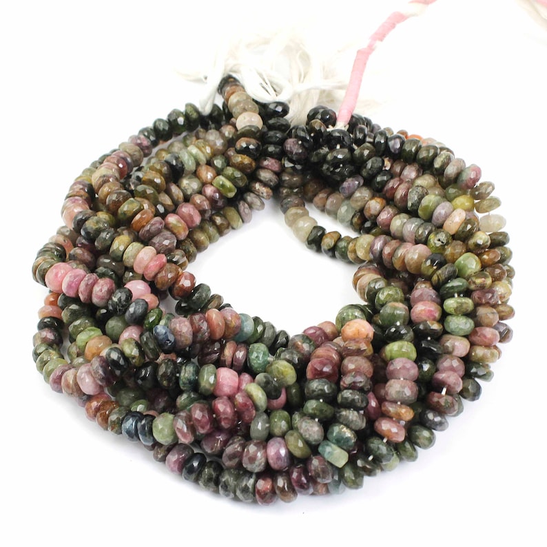 Roundle Beads 8mm-9mm 13 Inches BR030 1 Strand Multi Tourmaline Faceted Rondelles